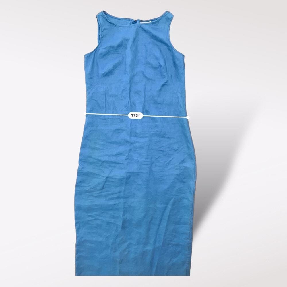 Casual Corner Blue‎ Linen Maxi Dress Size 6 Vintage Classic Coastal Boho Minimal - Picture 5 of 9